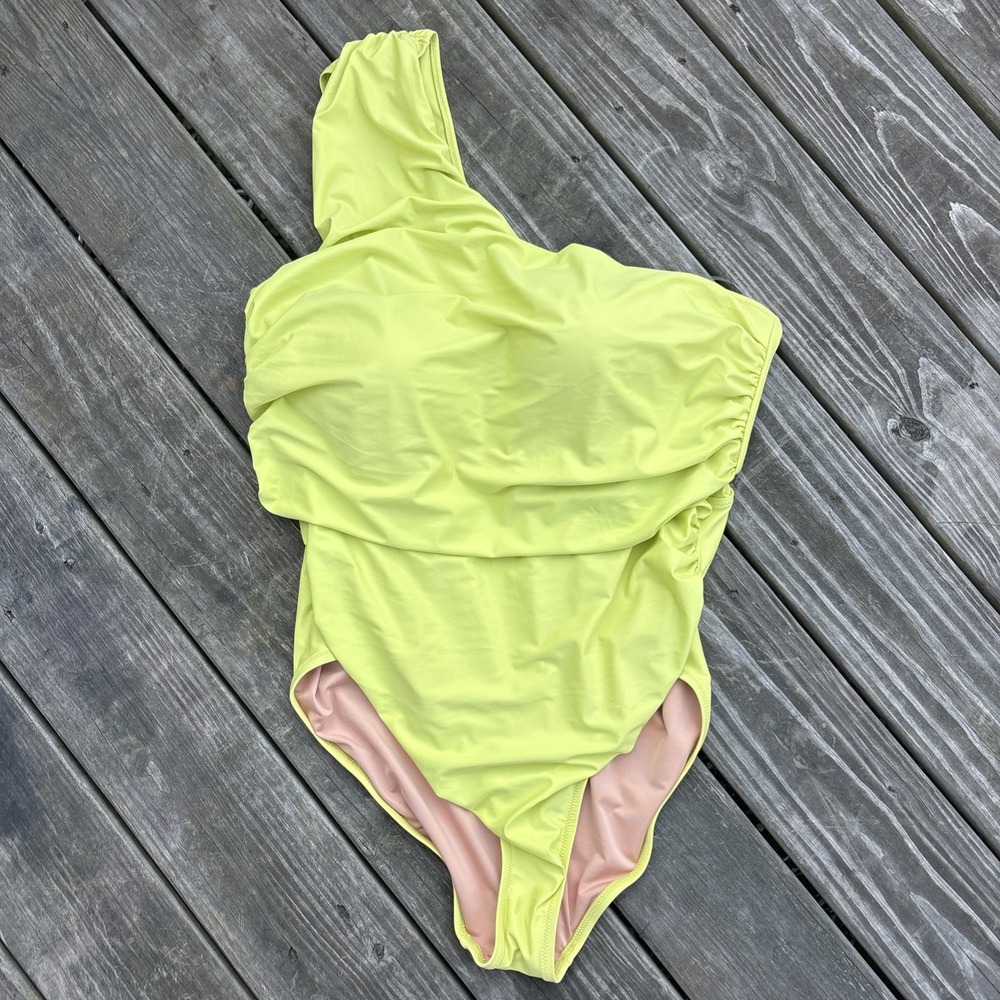 NEW J Crew Swim Suit Plus Size 22 Ruched One Shoulder One Piece Neon Yellow